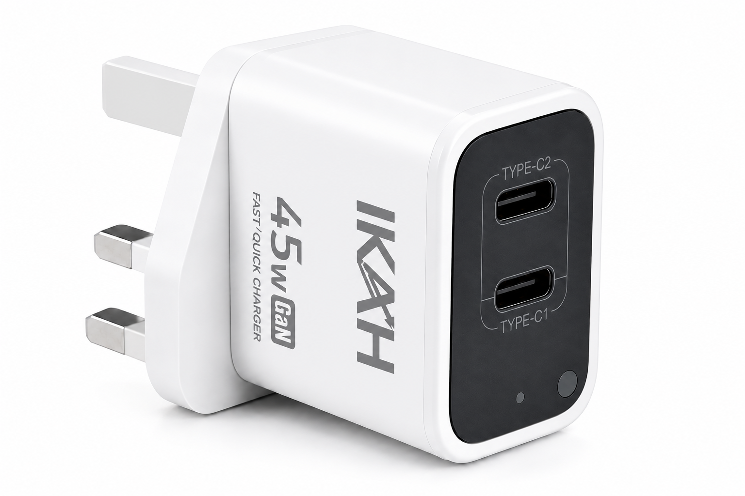IKAH 45W GaN USB-C Fast Charger, Dual USB-C PD Wall Charger, Type-C + Type-C, UK Plug, Fast Charging Power Adapter for Smartphones, Tablets & USB-C Devices
